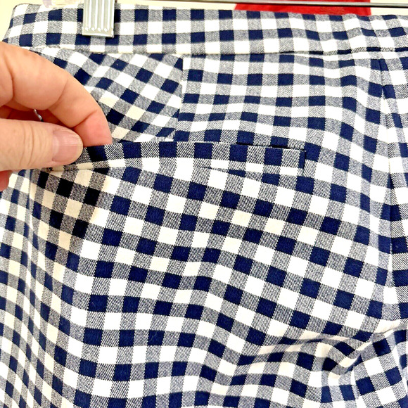 J Crew Martie Pants Sz 10 Navy Blue Black White Check Side Zip Pockets High Rise - Picture 4 of 6